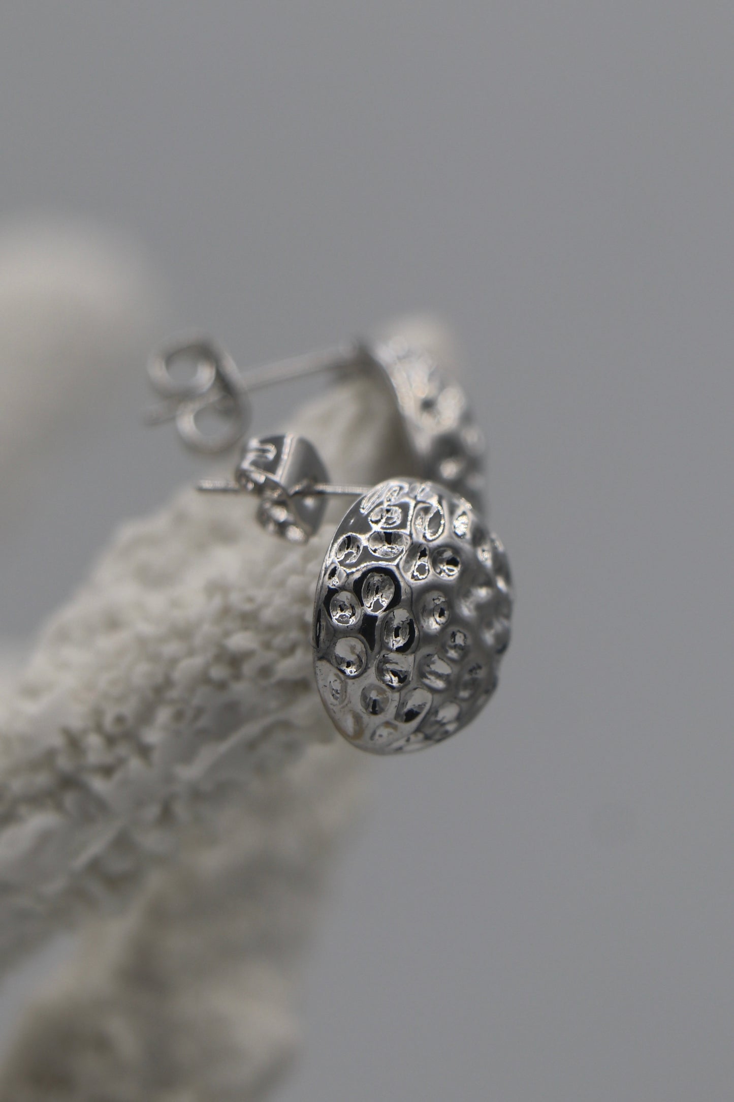 Silver Textured Stud Earrings