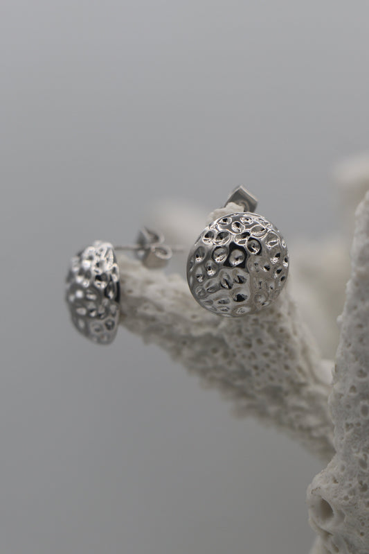 Silver Textured Stud Earrings