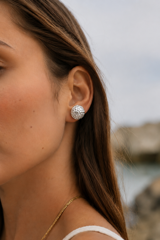 Silver Textured Stud Earrings